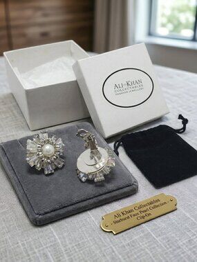 Ali Khan rhinestone pearl clip earring with gift box
